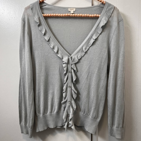J Crew Cardigan Ruffle Light Gray Size M - Picture 4 of 5
